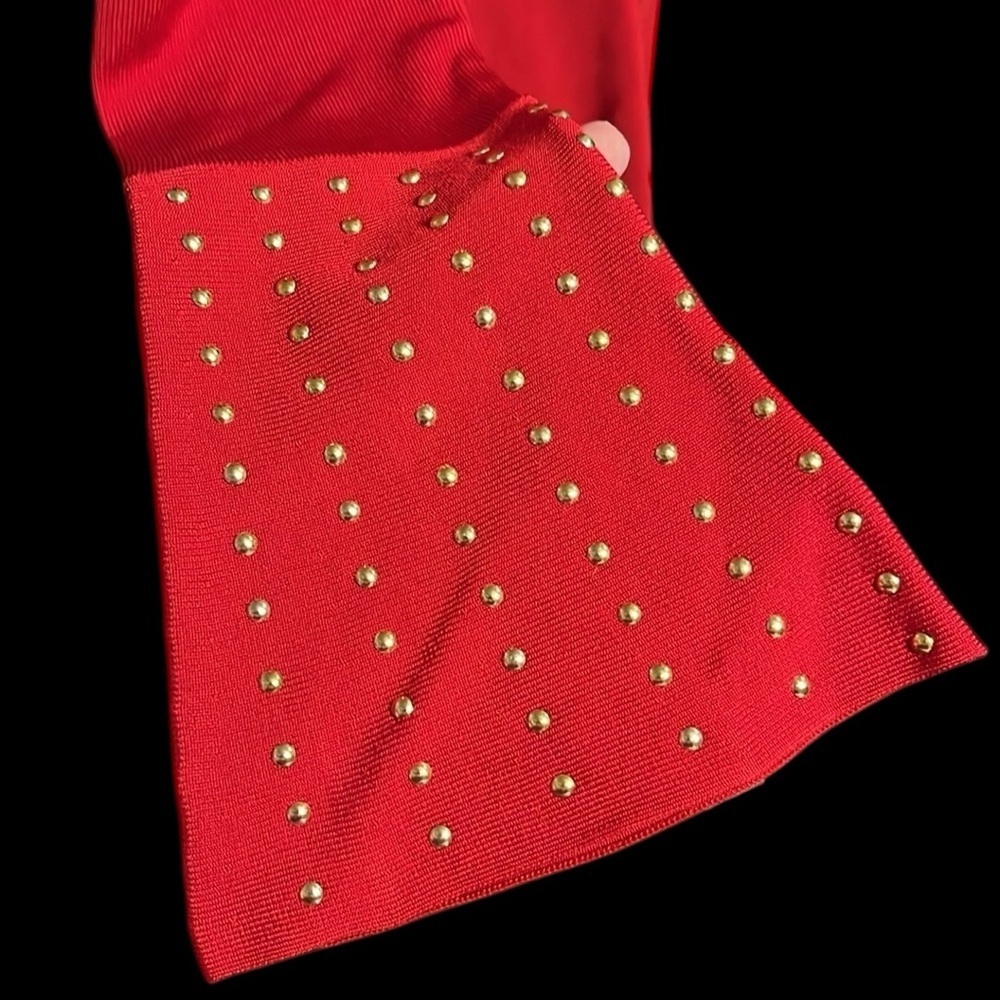 International Concepts INC red studded body con long sleeve mock neck dress - Picture 6 of 11